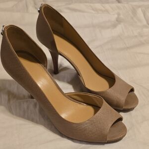 Michael Kors Chic Tan Peep-Toe Heels